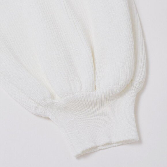 CHICWISH - Bubble Sleeve V-Neck Buttoned Knit Top in White - SIZE S-M - Picture 5 of 7